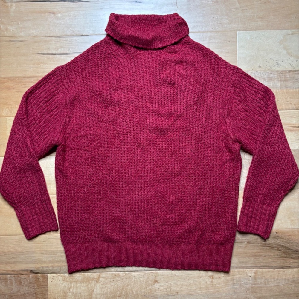 American Eagle Turtleneck Sweater Women M (Tag S) Red Soft Oversized Knit Raglan
